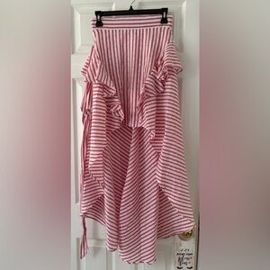 Elegant Pink and White Striped High Low Skirt